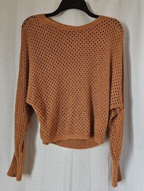 EXPRESS Cropped Sweater Women's Medium Copper Rust Open Knit Round Neck